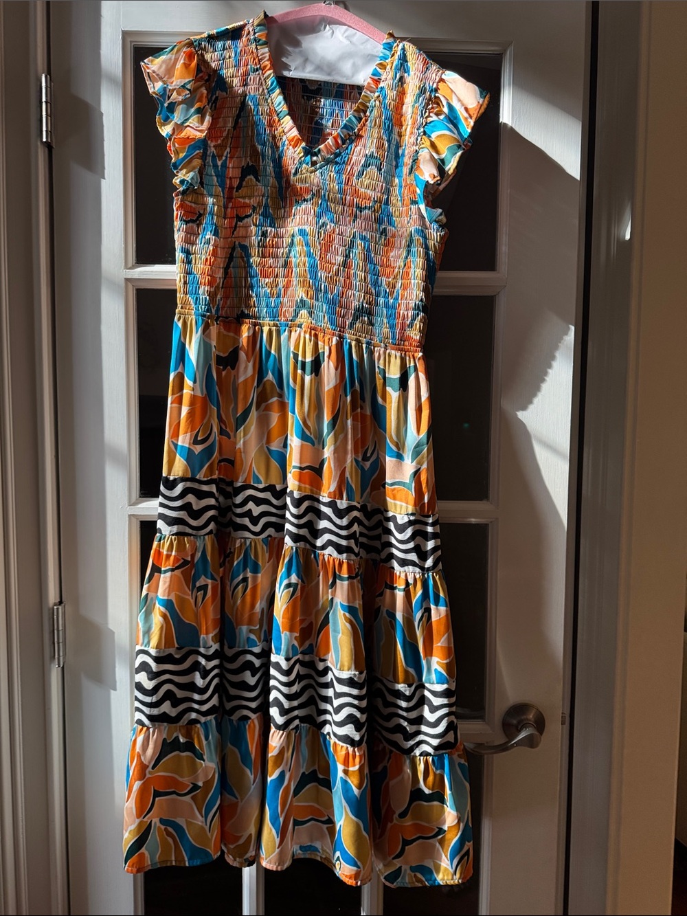 Colorful Tiered Summer Dress with Smocked Bodice